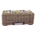 Rattan Dog bowl Round with Stainless Steel bowl