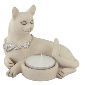 Waxinelichthouder Kat met ketting wit