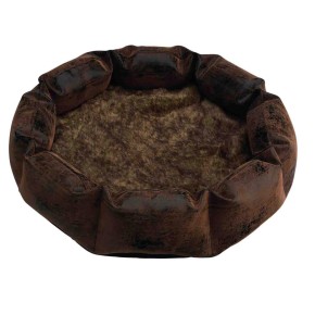 Basket round Fur/Leather (S) Brown S - 54 x 35 x 50 cm