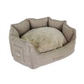 Basket round HH Chic Living Bouclé luxury with fur Beige 60 x 60 x 26 cm