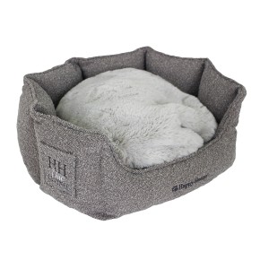 Basket round HH Chic Living Bouclé luxury with fur Grey 60 x 60 x 26 cm