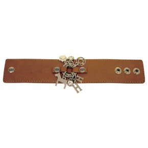 Bracelet leather cognac-silver (wide)