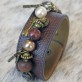 bracelet leather with beads brown narrow