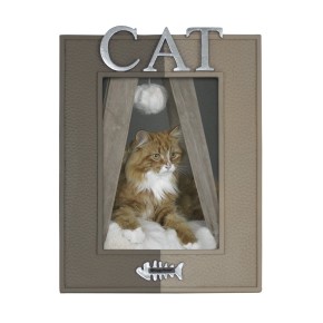 Cadre photo “CAT” chat taupe/argent