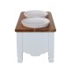 Feeding station white teak with stainless steel bowls