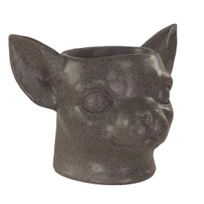 Jardinière tête de Chihuahua optic pierre granite taupe/gris