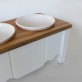 Mangeoire Blanc Teak avec acier inoxydable bowls