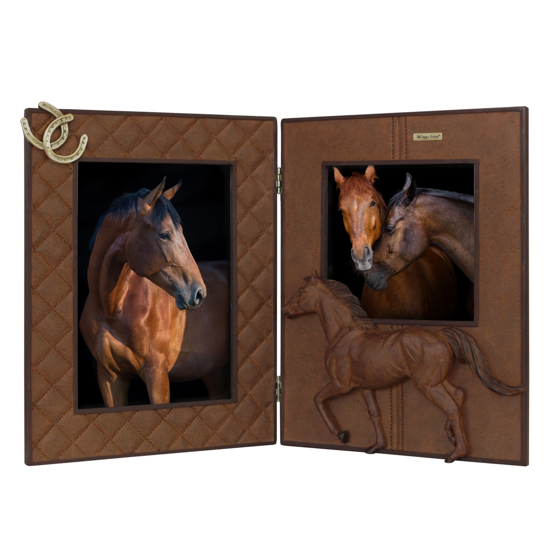 picture frame horses diptych rusty brown
