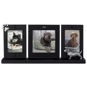 Picture frame triptych, dachshund black/silver Picture frame triptych, dachshund black/silver