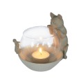 Porte bougeoir Chat avec verre Beige