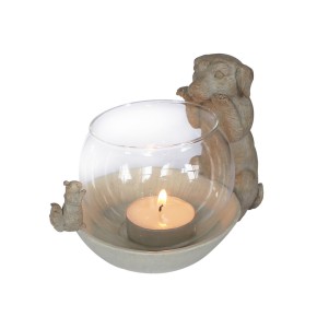 Tealightholder Dog with glass Beige Tealightholder Dog with glass Beige