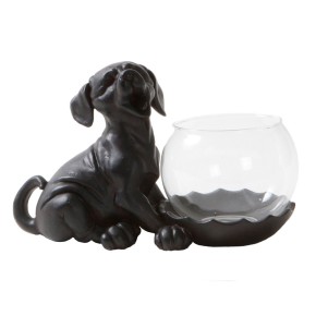 Teelichthalter Hund mit Glass Teelichthalter Hund mit Glass